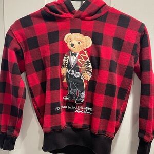 POLO Ralph Lauren Polo Bear Hooded Pullover Boys, Plaid, Boys Size 7